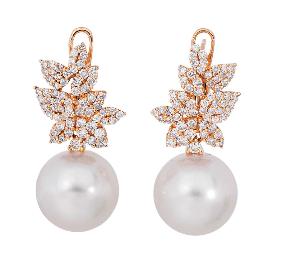 A pair of Southsea pearl diamond earrings