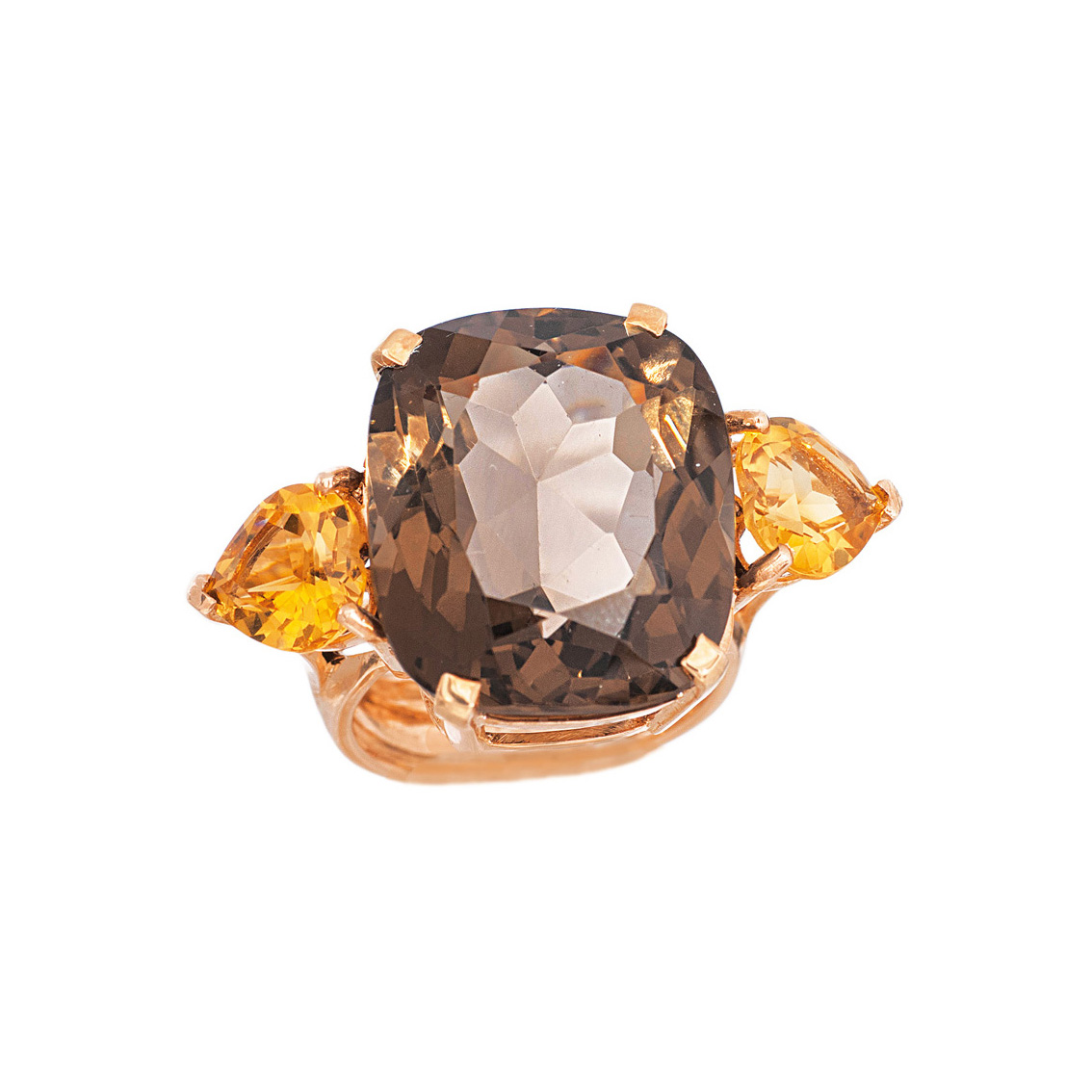 A citrine smoky quartz ring