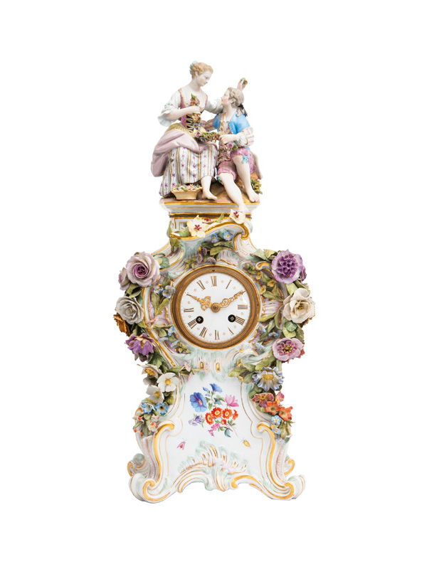 A fine and rare mantle clock with gardener's couple