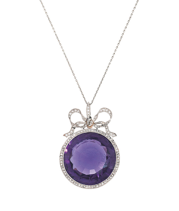 Jugendstil-Amethyst-Diamant-Anhänger mit Kette