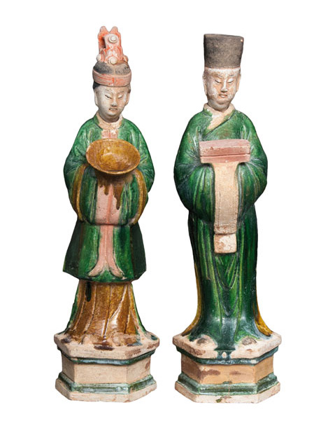 A pair of 'Sancai' figures 'Court Officials' - image 2