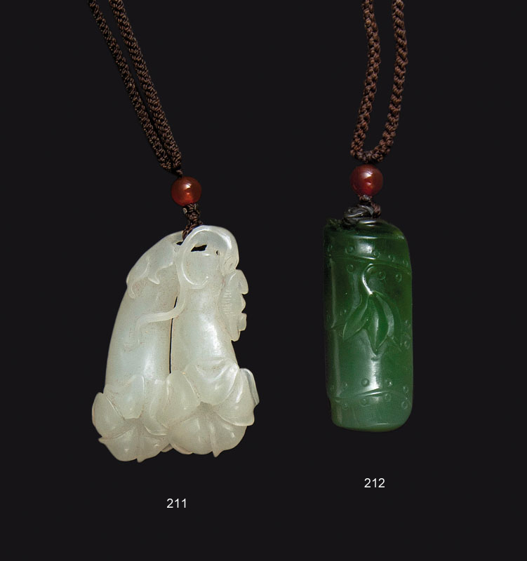 A fine applegreen jade 'Bamboo' pendant