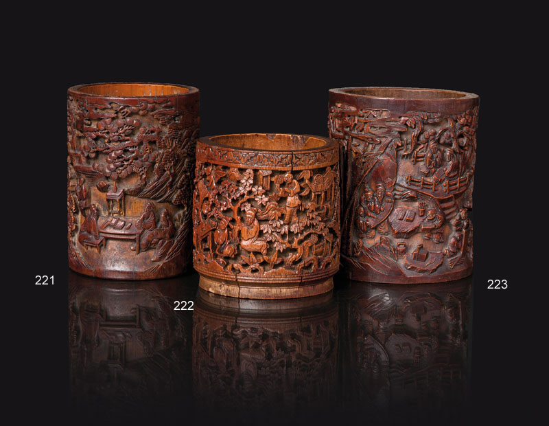 A bamboo brushpot with scholar's scene