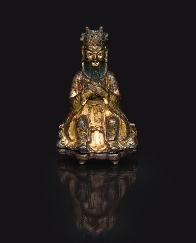 Seltene Bronze-Figur einer taoistischen Gottheit 'Wenchang Dijun' 文昌帝君
