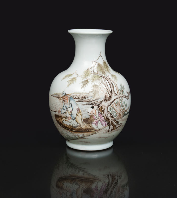 A bellied vase with fisherman