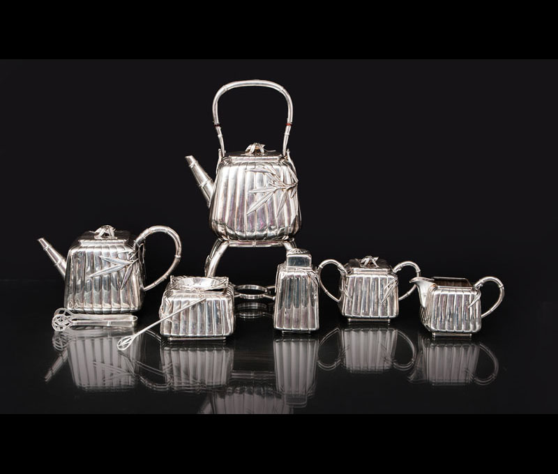 A fine 'Bamboo' silver tea-service