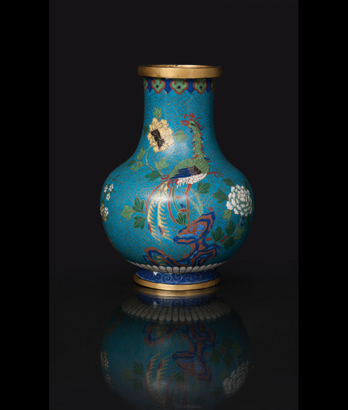 A cloisonné vase with phoenix bird
