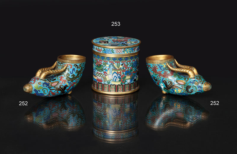 A pair of cloisonné rhytons