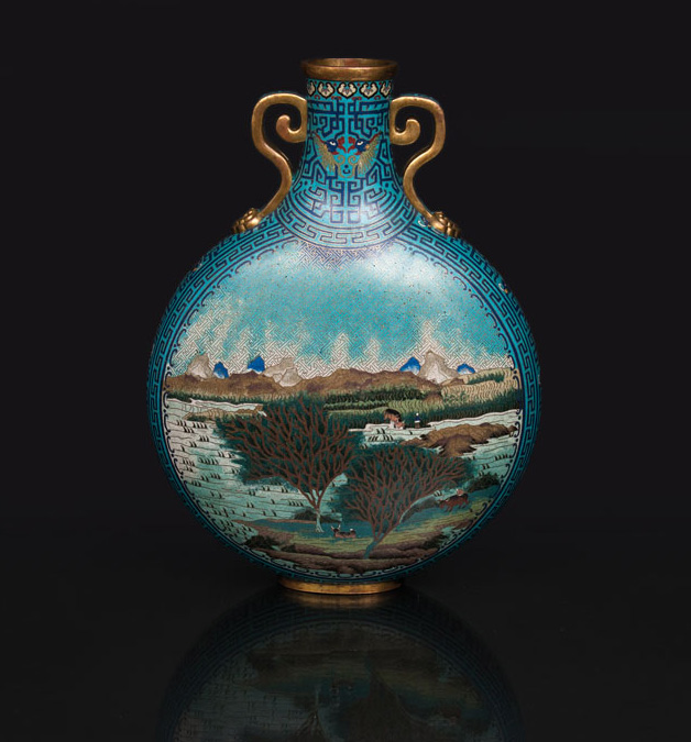 A large cloisonné moon flask with landscapes after the famous 'Ode to the Red Cliff' - image 2