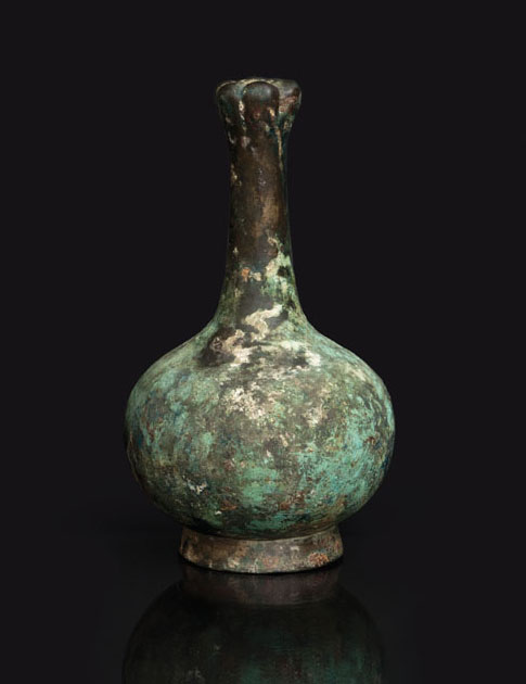 Große Bronze-Flaschenvase in Knoblauchform