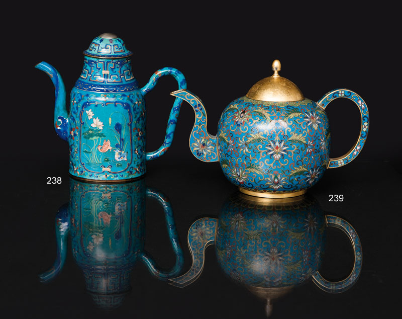 A rare 'Canton enamel' ewer with Mandarin ducks