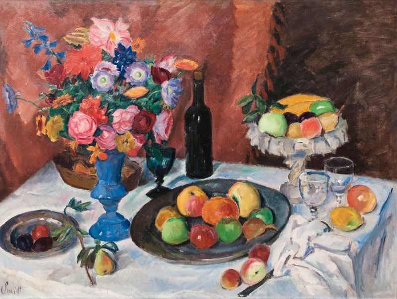 Emil Leonhard Smidt - Table Still Life with Fruits and Flowers Table Still Life with Fruits and Flowers