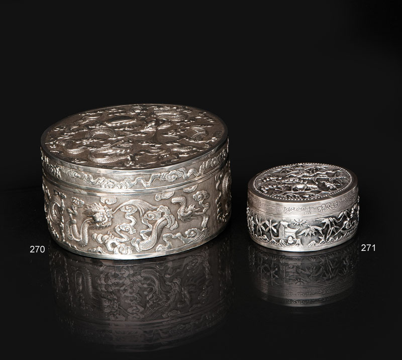 A fine silver cover box with dragon decoration