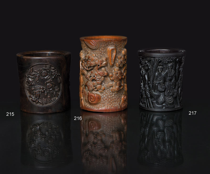 A Zitan brushpot with '8 Immortals'