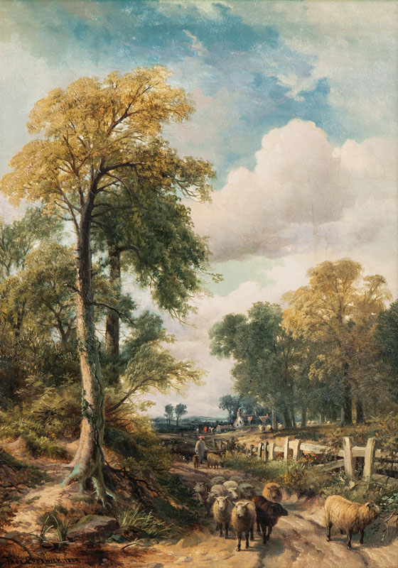 Rural Idyl with Flock of Sheep