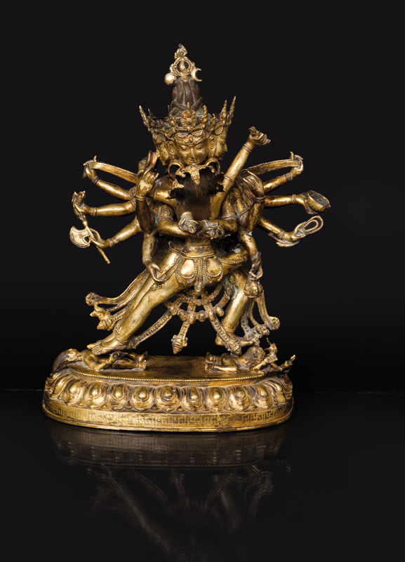 Prächtige Bronze-Figur 'Chakrasamvara mit Vajravarahi'