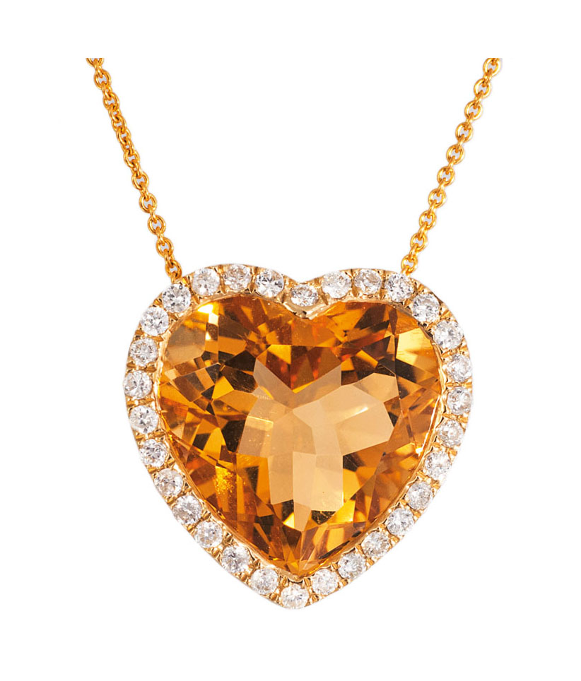 A heartshaped citrine diamond pendant with necklace