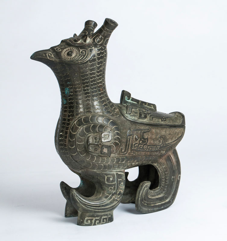 A large bronze vessel in shape of a mythical creature