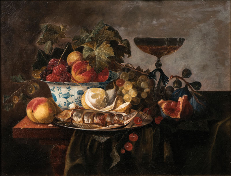 Table Still Life with Fruits and Herring