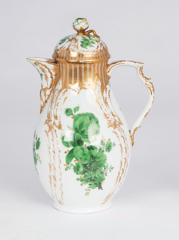 A coffee pot 'Coppergreen flower painting'