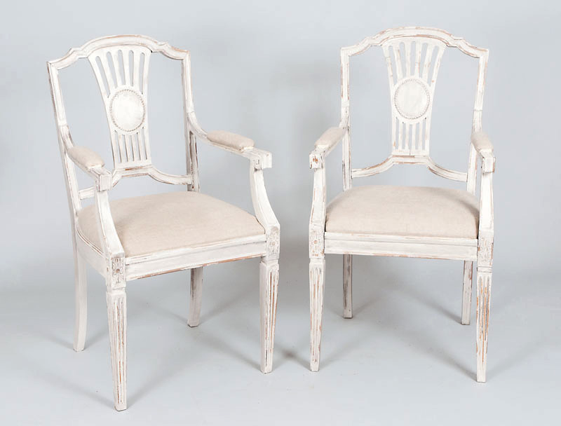 A pair of coloured Armchairs of Gustavian style