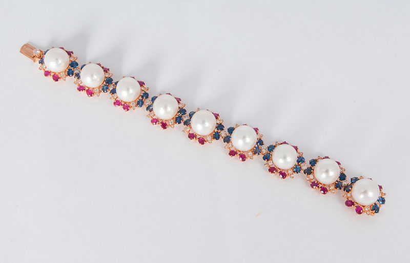 A pearl sapphire ruby bracelet