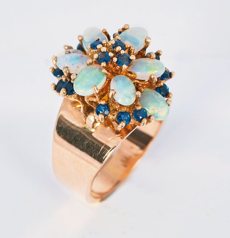 An opal sapphire ring