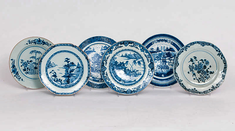 A set of 6 plates with landscapes and flowers