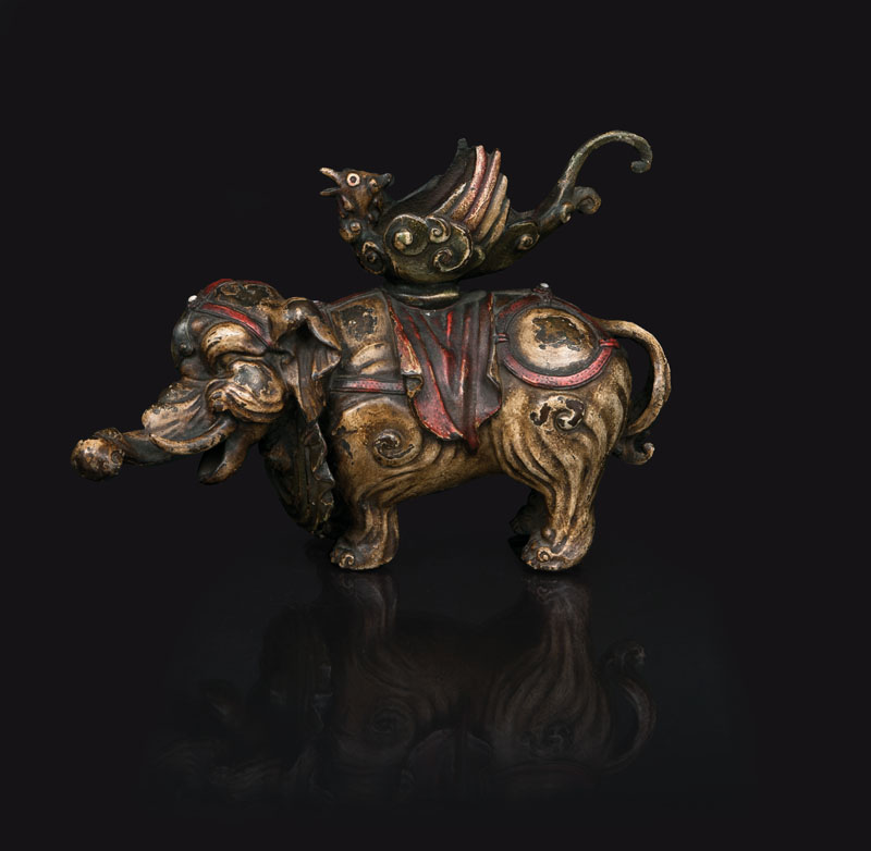 An unusual cold-painted bronze elephant-censer