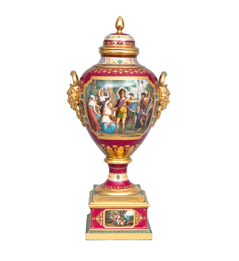 A tall opulent 'Sèvres-style' vase with scenes from the Saxon-German history
