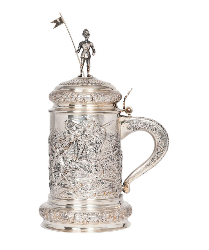 A Historismus tankard with battle piece