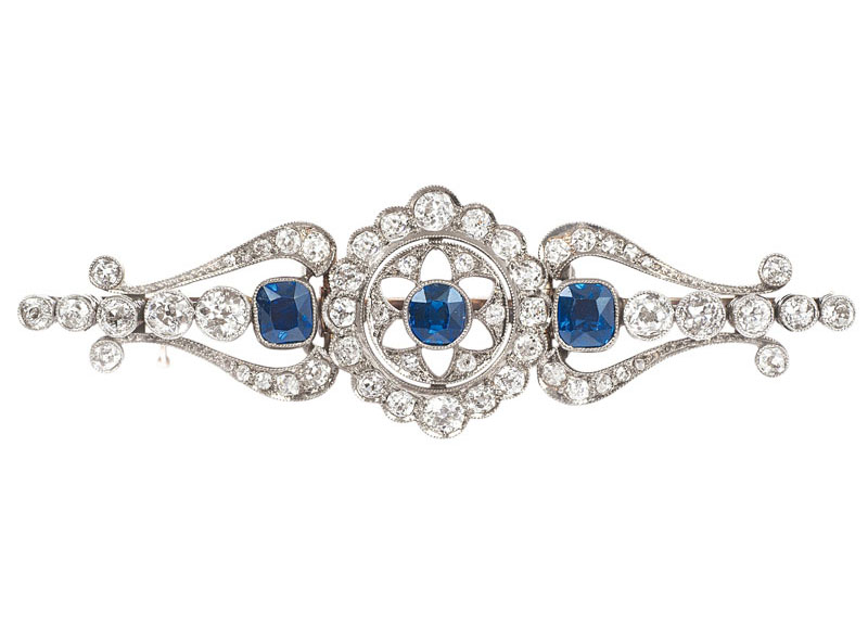 An Art Nouveau diamond sapphire brooch