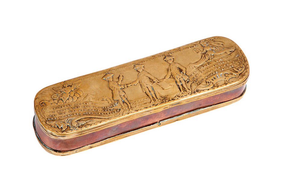 An Iserlohner tobacco box with conclusion of pease scene