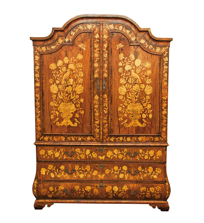 A dutch cabinet on chest with splendid marquetery