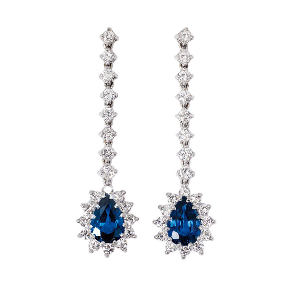 A pair of sapphire diamond earpendants