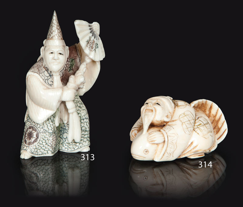 A netsuke 'Ebisu riding a seabream'