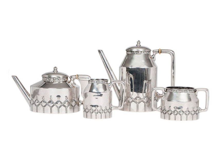An Art Nouveau coffee and tea service with geometrical pattern