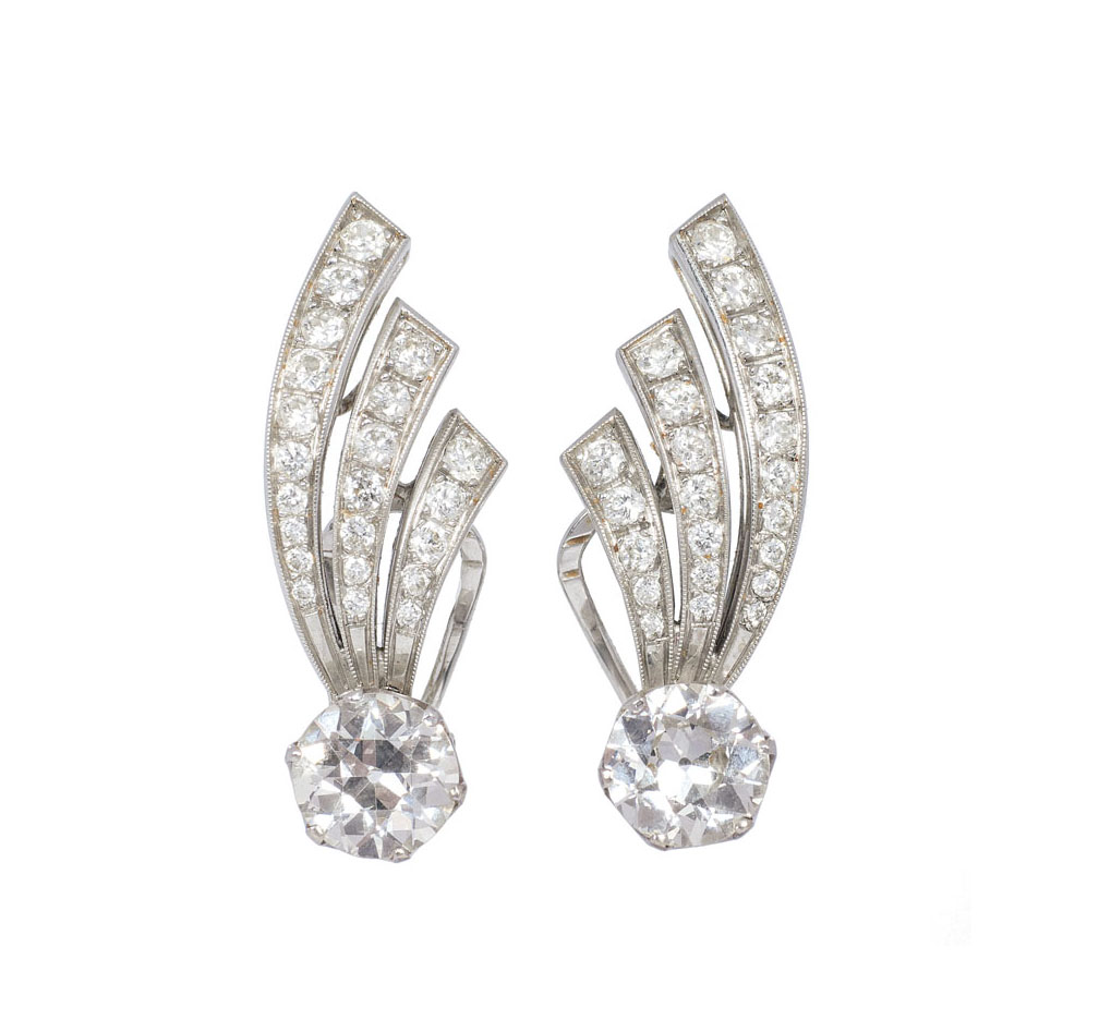A pair of highcarat diamond earrings