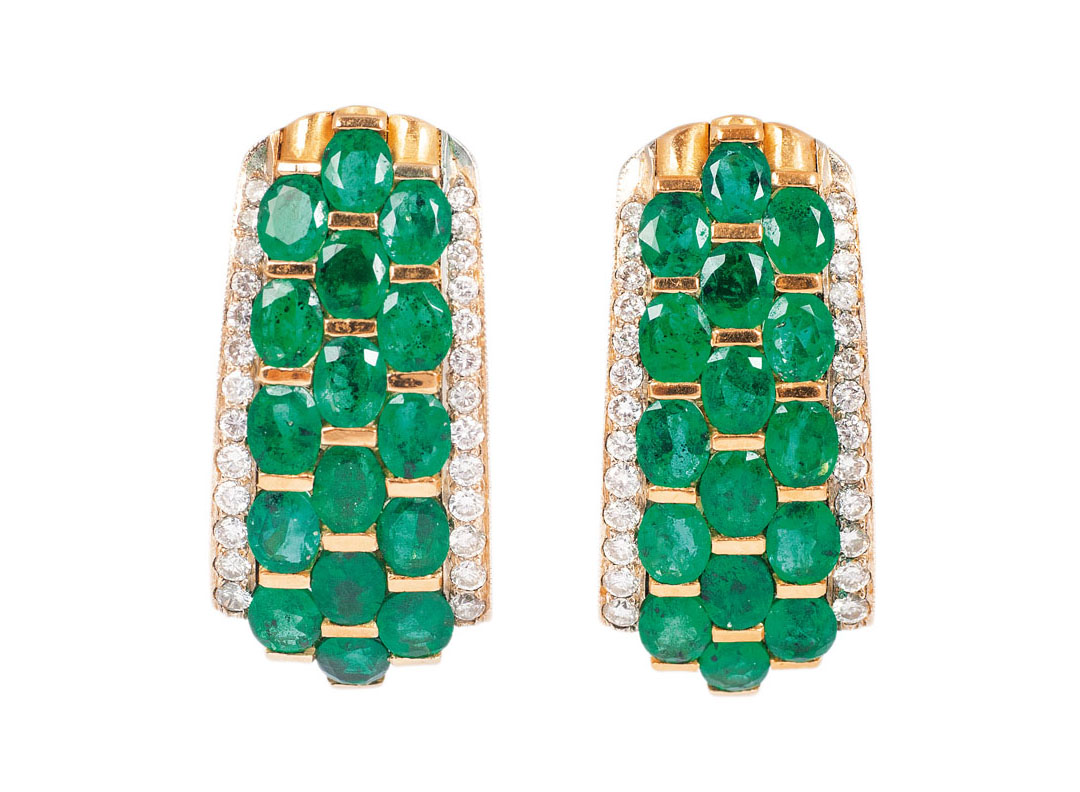 A pair of emerald diamond earrings