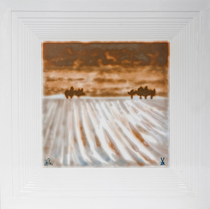 A porcelain painting 'Winter landscape'