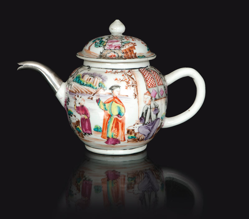 A famille-rose teapot with scholar