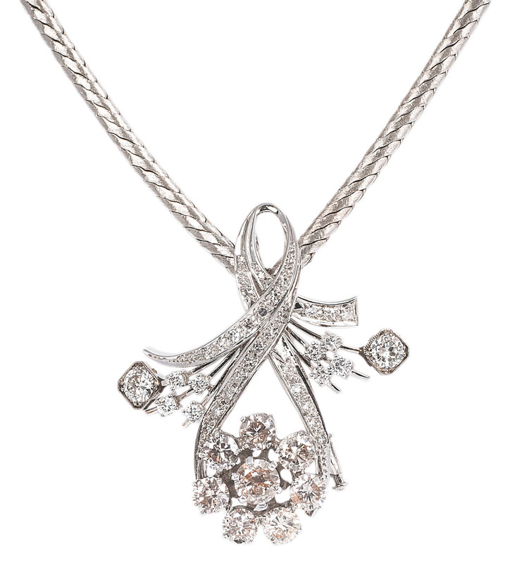 A golden necklace with highcarat diamond pendant