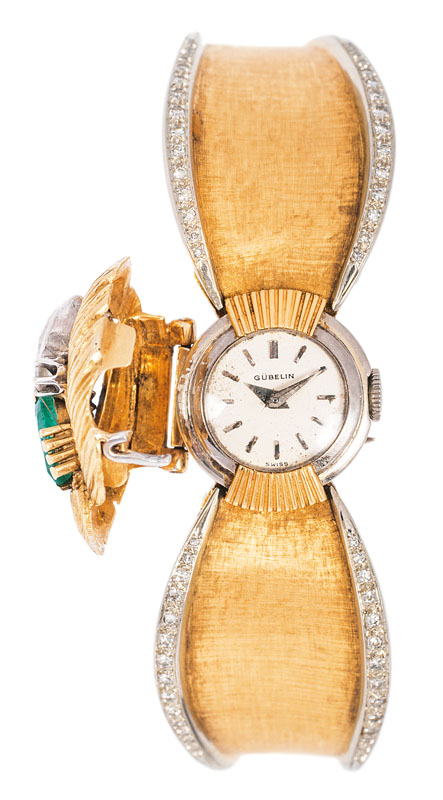 A ladies wrist watch with emerald diamond bangle bracelet by Gübelin - image 2
