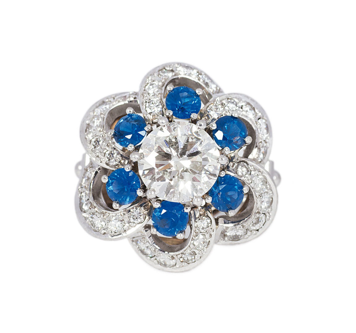 A diamond sapphire ring