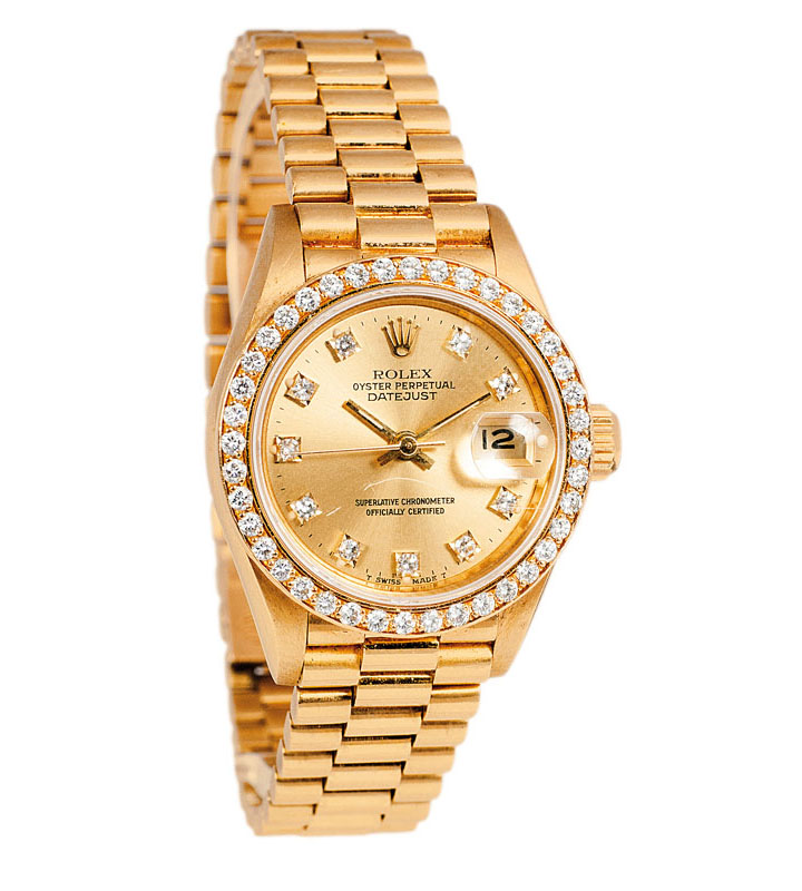 - A lady's wrist watch 'Oyster Perpetual Datejust' by Rolex with diamonds A lady's wrist watch 'Oyster Perpetual Datejust' by Rolex with diamonds
