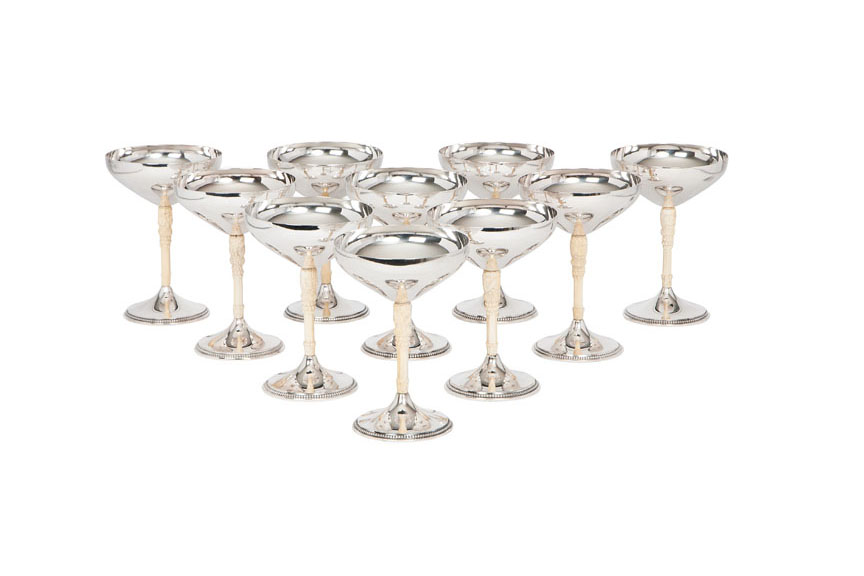 A set of 10 exquisite Art Nouveau cocktail bowls with ivory