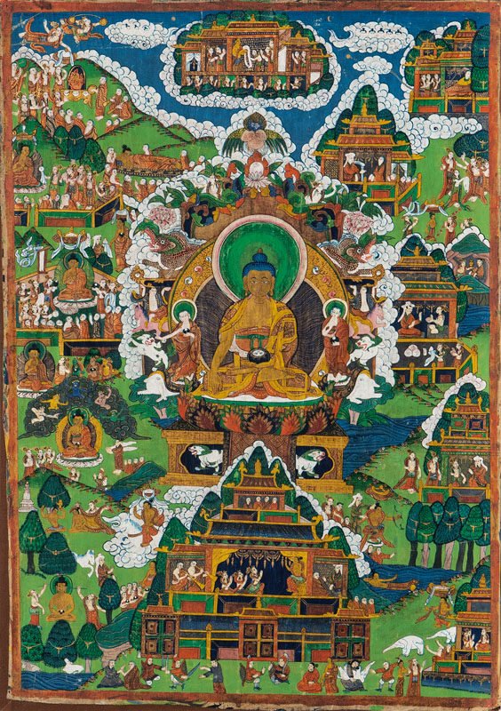 A thangka 'The life of Buddha Shakyamuni'