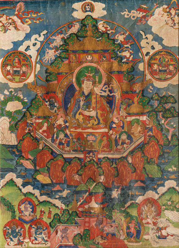 A thangka 'Padmasambhava in the Pure Land of the Copper Coloured Mountain'