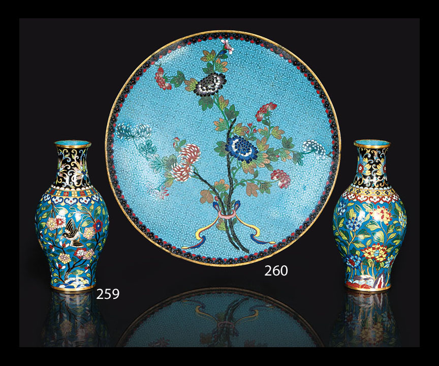 A pair of fine cloisonné vases with flowers and birds
