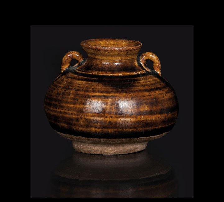 Feine Miniatur-Vase mit Tigeraugen-Glasur